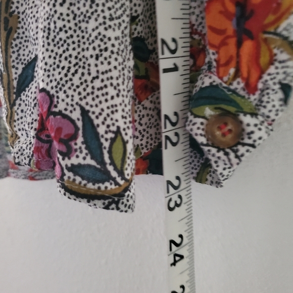 Maeve Button Down Blouse Womens 0 Gray Black Red Floral Peplum Hem Boho Business - Picture 10 of 13